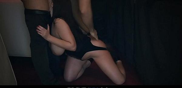  Busty Babe Is Blindfolded For Interracial Threesome